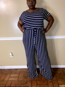 Stripped jumpsuit short sleeve