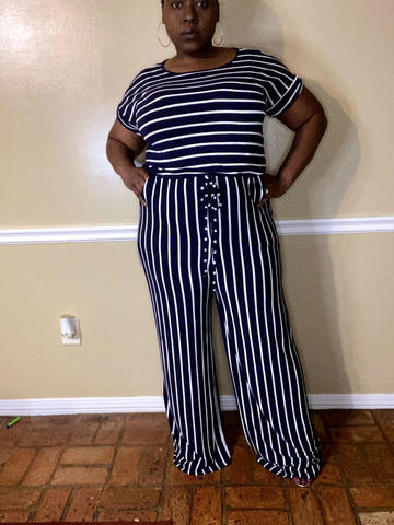 Stripped jumpsuit short sleeve