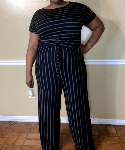 Stripped jumpsuit short sleeve