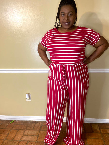 Stripped jumpsuit short sleeve