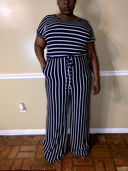 Stripped jumpsuit short sleeve